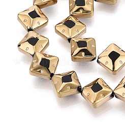 電気メッキガラスビーズセット  菱形  ゴールデントーンの真鍮の縁を持つ  ブラック  11~12x11~12x6mm  穴：0.9mm  約28~29個/連  12.40~12.91''（31.5~32.8センチメートル）&nbsp;EGLA-T021-24A