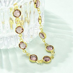 304 Stainless Steel Flat Round Acrylic Rhinestone Cup Chain Anklets for Women&nbsp;LS-AJEW-B031-02G-01