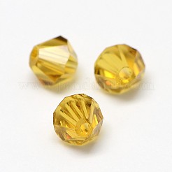 模造5301ダブルコーンビーズ  透明ガラスファセットビーズ  ゴールデンロッド  4x3mm  穴：1mm  約720個/袋&nbsp;GLAA-F026-A03