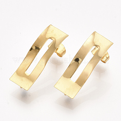 304ステンレススチールスタッドピアス金具  ピアスキャッチとカン付き  長方形  ゴールドカラー  24.5x8mm  穴：2.5mm  ピン：0.7mm&nbsp;X-STAS-S079-53A