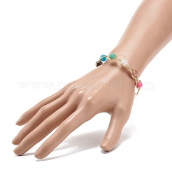 Natural Weathered Agate(Dyed) Round Beaded Cuff Bangle&nbsp;BJEW-JB08397