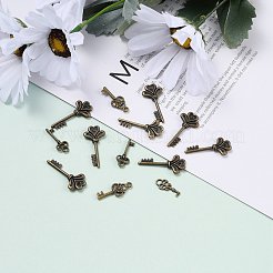 チベット風合金キーペンダント  アンティークブロンズ  16~30x16~30x3~4mm  穴：1mm&nbsp;TIBEP-X0001-02-AB