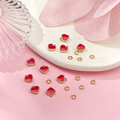 ハート合金エナメルチャーム  黄金の開いた丸カンで  レッド  チャーム：8x7.5x2.5mm  穴：1.5mm  10個;縄跳び：20ゲージ  4x0.8mm  内径：2.4mm  10pc&nbsp;ENAM-YW0002-85A