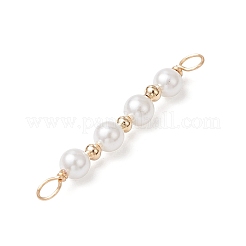 丸い貝パールビーズコネクタチャーム  真鍮の二重ループ付き  ホワイト  ゴールドカラー  32.5x4.5mm  穴：2.5mm&nbsp;PALLOY-JF03704