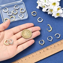16個 4スタイル 真鍮 マイクロパヴェ クリアキュービックジルコニア ハギーフープピアス金具  長持ちメッキ  フラットラウンド  本物の金メッキと本物のプラチナメッキ  15x13.5~14x2~2.5mm  穴：1~1.2mm  ピン：1mm  4個/スタイル&nbsp;EJEW-YW0001-19