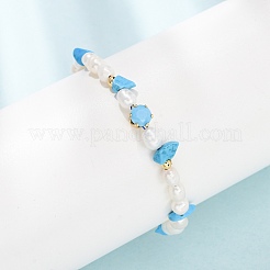 Synthetic Turquoise Chip and Rice Natural Pearl Beaded Bracelets&nbsp;GG-CBA3297-13G-E