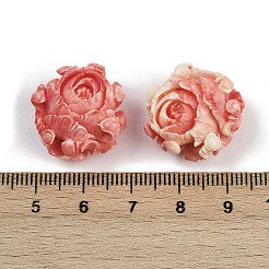 合成サンゴ染め彫刻ビーズ  花  ライトコーラル  22x20x12.5mm  穴：1.2mm&nbsp;X1-SHEL-D001-01A