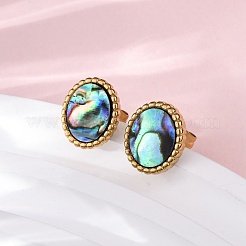 304 Stainless Steel Natural Paua Shell Stud Earrings&nbsp;EJEW-Z103-02G-01