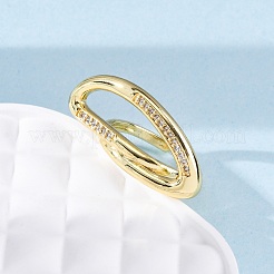 Brass Micro Pave Clear Cubic Zirconia Cuff Rings for Women&nbsp;RJEW-U043-13G