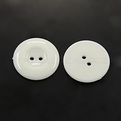 服装デザイン用アクリル縫い付け用ボタン  プラスチックボタン  2穴  染め  フラットラウンド  ホワイト  25x3mm  穴：2mm&nbsp;X-BUTT-E087-C-01