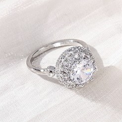 女性用真鍮マイクロパヴェクリアキュービックジルコニア指輪  プラチナ  13.5mm  内径：17mm&nbsp;RJEW-S398-03A-P