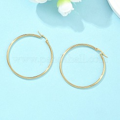 イオンプレーティング(IP) 304 ステンレススチール フープピアス  低刺激性のイヤリング  リング形状  18KGP本金メッキ  50x2mm  12ゲージ  ピン：1x0.7mm&nbsp;EJEW-N0016-11G-H