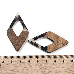 クルミ材と樹脂ペンダント  菱形  ココナッツブラウン  47.5x25.5x3.5mm  穴：2mm&nbsp;FIND-Z050-01B