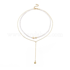 Brass Moon & Star Charms Double Layer Necklace&nbsp;NJEW-JN04142