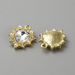 黄金の合金ペンダント  ラインストーン付き  ハートチャーム  クリスタル  17.5x15.5x4mm  穴：1.8mm&nbsp;FIND-WH0160-61B