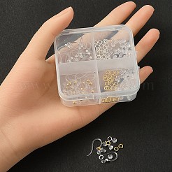 40個2色環境に優しいプラスチック製ピアスフック  耳ワイヤー  304ステンレススチールビーズと水平ループ、真鍮丸カン60個、プラスチック製イヤーナット60個付き  ゴールデン·ステンレス鋼色  15.5x8x0.7mm  穴：1.2mm  24ゲージ  ピン：0.5mm  20個/カラー&nbsp;DIY-YW0007-13
