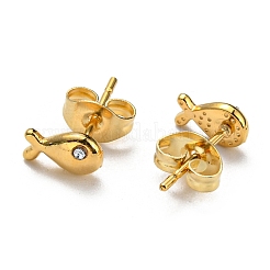PVD Vacuum Plating 304 Stainless Steel Fish Stud Earrings with Rhinestone for Women&nbsp;STAS-D087-11G
