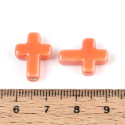 手作りの陶器ビーズ  光沢釉の磁器  クロス  サンゴ  16~17x13~13.5x5~5.5mm  穴：1.4~1.8mm&nbsp;PORC-F010-07-01