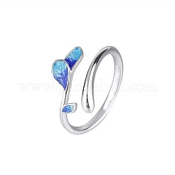 女性用合金エナメルオープンカフリング  葉  ダークブルー  内径：16~19mm&nbsp;FS-WG3FF40-01