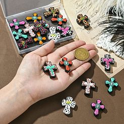 20個 10スタイルクロスとフラワーシリコンフォーカルビーズ  ミックスカラー  29.5~30x22~23x7.5~8mm  穴：3mm  2個/スタイル&nbsp;SIL-CJ0002-38