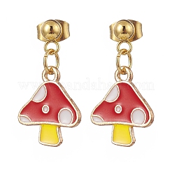 4 ペア 4 カラーエナメルマッシュルームダングルスタッドピアス  女性用ゴールデン 304 ステンレススチール ジュエリー  ミックスカラー  23mm  ピン：0.8mm  1ペア/カラー&nbsp;EJEW-JE05158