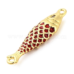 真鍮エナメルの魚のコネクターチャーム  クリアキュービックジルコニア  18KGP本金メッキ  長持ちメッキ  ラックめっき  鉛フリー＆カドミウムフリー  イオンプレーティング（ip）  ファイヤーブリック  27.5x7.5x3.5mm  穴：1.5mm&nbsp;KK-H527-11G-06