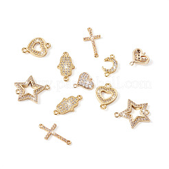 12Pcs 6 Styles Brass Micro Pave Clear Cubic Zirconia Connector Charms&nbsp;KK-TA0001-14