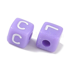 不透明なアクリルビーズ  クラフトビーズ  文字付きのキューブ  紫色のメディア  10x10.5x10.5mm  穴：3.5mm  約588個/500g&nbsp;AC-CBA7818-01A