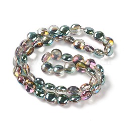 透明電気めっきガラス ビーズ 連売り  半分虹メッキ  フラットラウンド  カラフル  12x8mm  穴：1.2mm  約50個/連  24.41''（62センチメートル）&nbsp;EGLA-P049-01A-HP01
