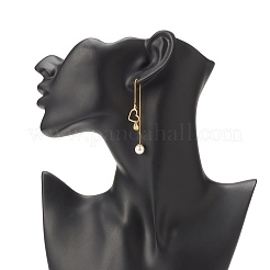 Brass Ear Thread with Heart and Acrylic Pearl Charm&nbsp;EJEW-JE04886