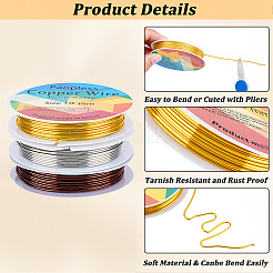 3 Rolls 3 Colors Round Copper Jewelry Wire&nbsp;CWIR-BBC0001-11