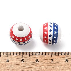独立記念日のテーマの木製ヨーロッパビーズ  大穴ビーズ  ラウンド  印刷  スター  15.5mm  穴：4.5mm&nbsp;WOOD-I014-01C