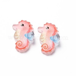 透明エポキシ樹脂カボション  グリッターパウダー付き  タツノオトシゴ  鮭色  24x15x7mm&nbsp;CRES-S365-44