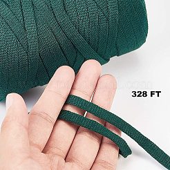 かぎ針編みバッグ用の平たいポリエステルコード  編み込みかぎ針編みコード  濃い緑  7x1mm  約100m /ロール&nbsp;OCOR-GA0001-01