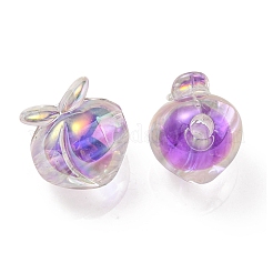 UVメッキレインボー虹色アクリルビーズ  ツートンカラーの二層ビーズ  桃  紫色のメディア  18x17.5x16mm  穴：3.5mm&nbsp;OACR-F004-02E