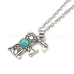 Letter A~Z Antique Silver Plated Alloy with Synthetic Turquoise Pendant Necklaces&nbsp;NJEW-G080-01F