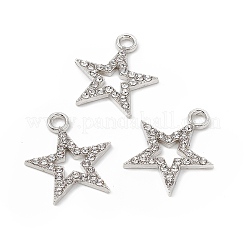 合金クリスタルラインストーンペンダント  スターのチャーム  プラチナ  20.5x17.5x2mm  穴：2.3mm&nbsp;FIND-C019-43P