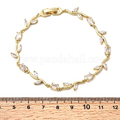 Leaf Brass Micro Pave Clear Cubic Zirconia Link Chain Bracelets&nbsp;BJEW-C130-02G