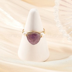 女性用宝石＆貝殻パール銅線指輪  ハート  usサイズ9（18.9mm）&nbsp;RJEW-JR01110