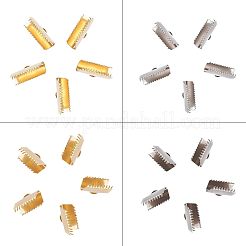 304ステンレススチールリボンカシメエンドパーツ  長方形  ゴールデン·ステンレス鋼色  7.5~9.5x8.5~20.5mm  穴：1mm  48個/箱&nbsp;STAS-UN0009-44