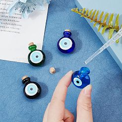 4個4色手作りランプワーク香水瓶ペンダント  精油ボトル  ナザールボンジュウ  ミックスカラー  29.5mm  穴：5mm&nbsp;LAMP-FH0001-02
