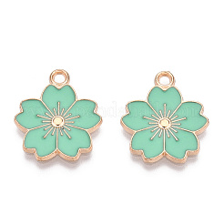 合金エナメルチャーム  さくらの花  ライトゴールド  アクアマリン  20.5x17.5x1.5mm  穴：2mm&nbsp;LS-ENAM-S121-115F