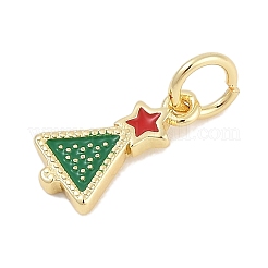 真鍮製エナメルチャーム  丸カン付き  星のチャームが付いたクリスマスツリー  長持ちメッキ  鉛フリー＆カドミウムフリー  ラックめっき  18KGP本金メッキ  グリーン  11.5x6.5x1.5mm  穴：3mm&nbsp;KK-Q028-43G