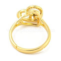 Heart with Letter Rack Plating Brass Micro Pave Cubic Zirconia Adjustable Rings for Women&nbsp;RJEW-I105-06G-R