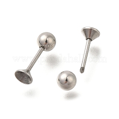 304ステンレススチール耳栓ゲージ  女性用ステンレススチールビーズ201個付き  ステンレス鋼色  12mm  針：9.5x4mm  内径：3.5mm  ピン：0.8mm  ビーズ：4mm&nbsp;EJEW-M019-04P