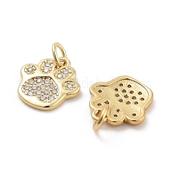 Paw Print Rack Plating Brass Micro Pave Cubic Zirconia Charms&nbsp;KK-G512-22G