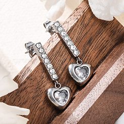 304 Stainless Steel Rhinestone Heart Dangle Stud Earrings&nbsp;EJEW-Q386-03P