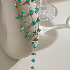 Synthetic Turquoise Chip 304 Stainless Steel Double Layer Hand Chain Ring Bracelets for Women&nbsp;HN5192