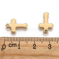 イオンプレーティング（IP）304ステンレススチール製小さなクロスチャーム  ゴールドカラー  15x10x1mm  穴：2mm&nbsp;X-STAS-L159-06G