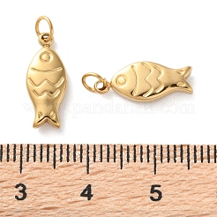 イオンプレーティング（IP）304ステンレススチールチャーム  丸カン付き  魚のチャーム  18KGP本金メッキ  15x6x3mm  穴：2.8mm&nbsp;X-STAS-Q333-11G